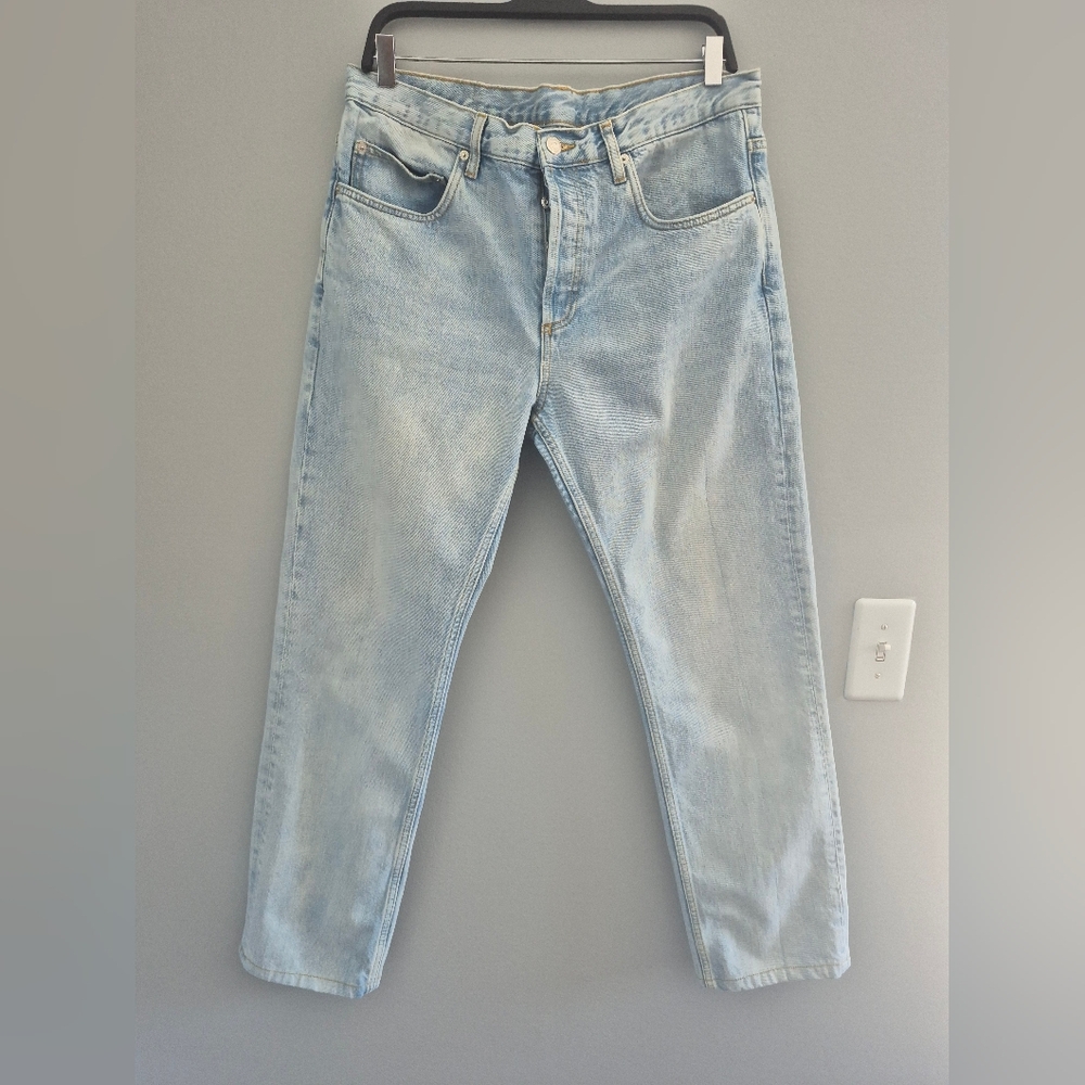 Sandro Light Blue Straight slim European Men Jeans With Destressing size 34